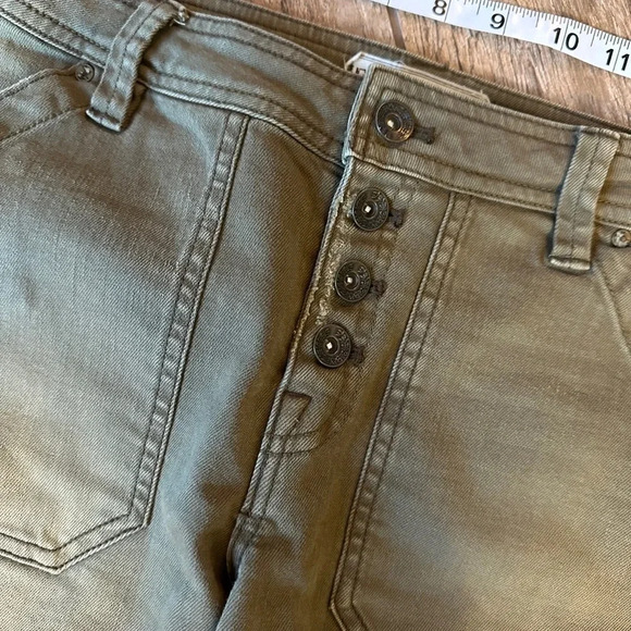 Free people olive green button fly distressed crop pants 4 - Picture 8 of 9